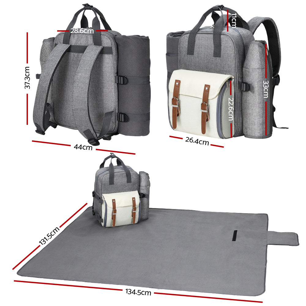 Alfresco Picnic Basket Backpack Set Cooler Bag 4 Person Outdoor Insulated Liquor Alfresco