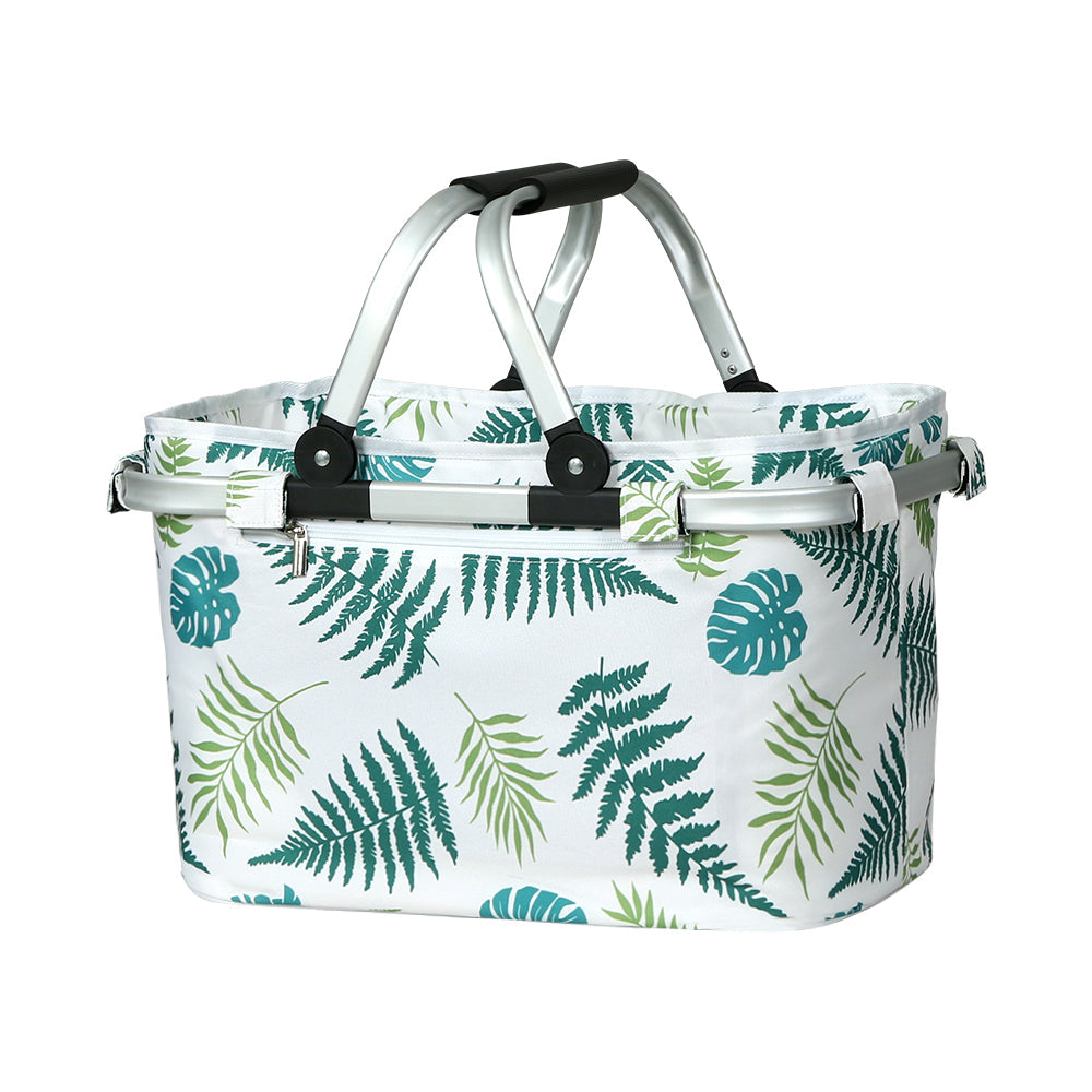 Alfresco Picnic Bag Basket Folding Hamper Camping Hiking Insulated White Alfresco