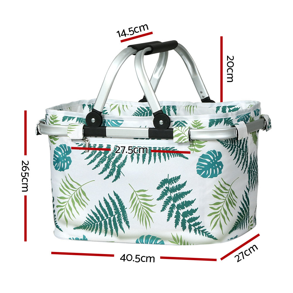 Alfresco Picnic Bag Basket Folding Hamper Camping Hiking Insulated White Alfresco