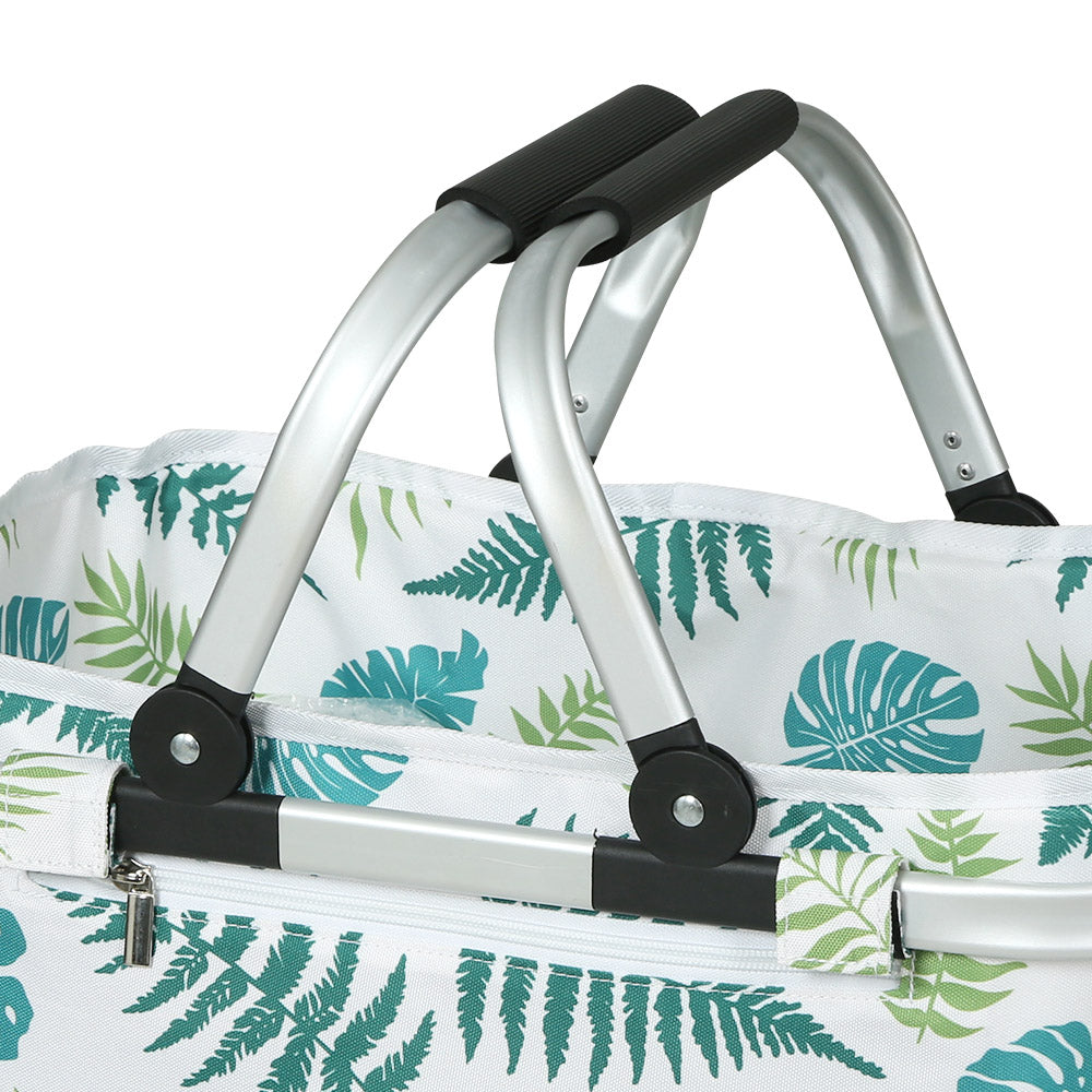 Alfresco Picnic Bag Basket Folding Hamper Camping Hiking Insulated White Alfresco