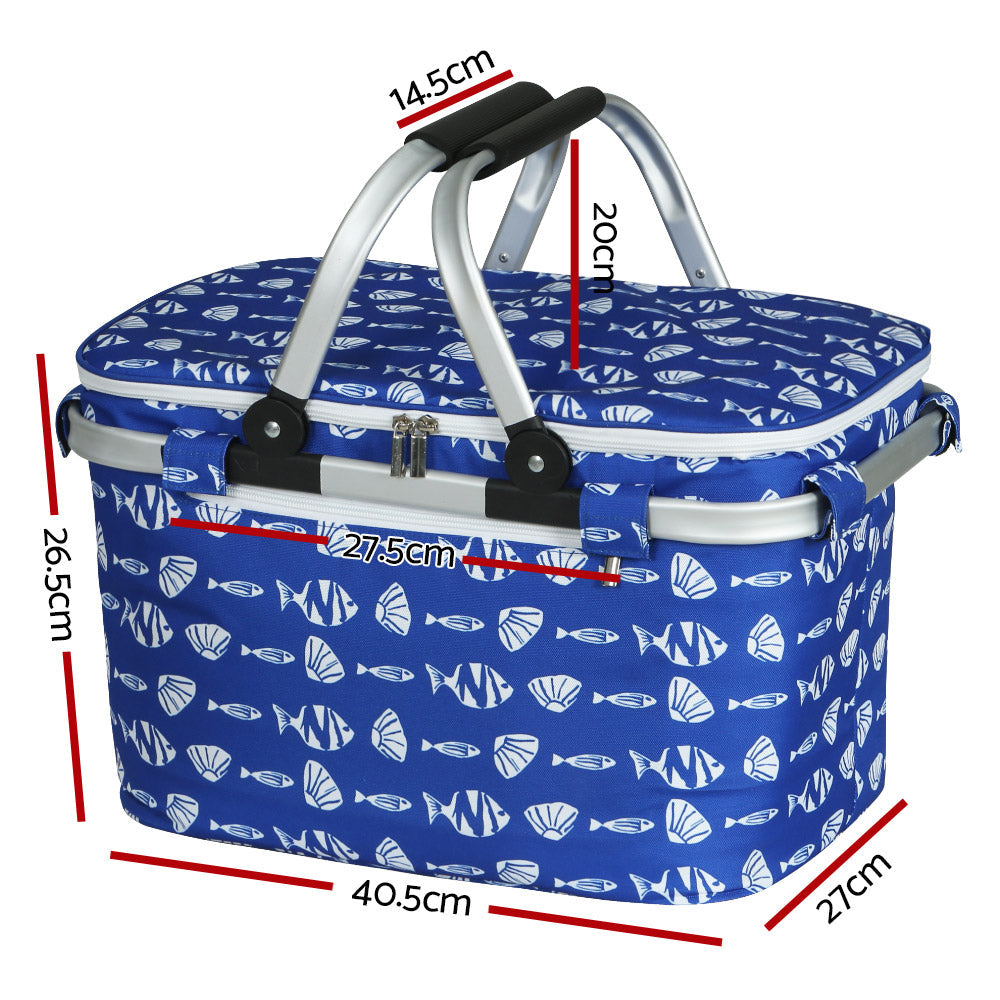 Alfresco Large Folding Picnic Bag Basket Hamper Camping Hiking Insulated Lunch Cooler Alfresco
