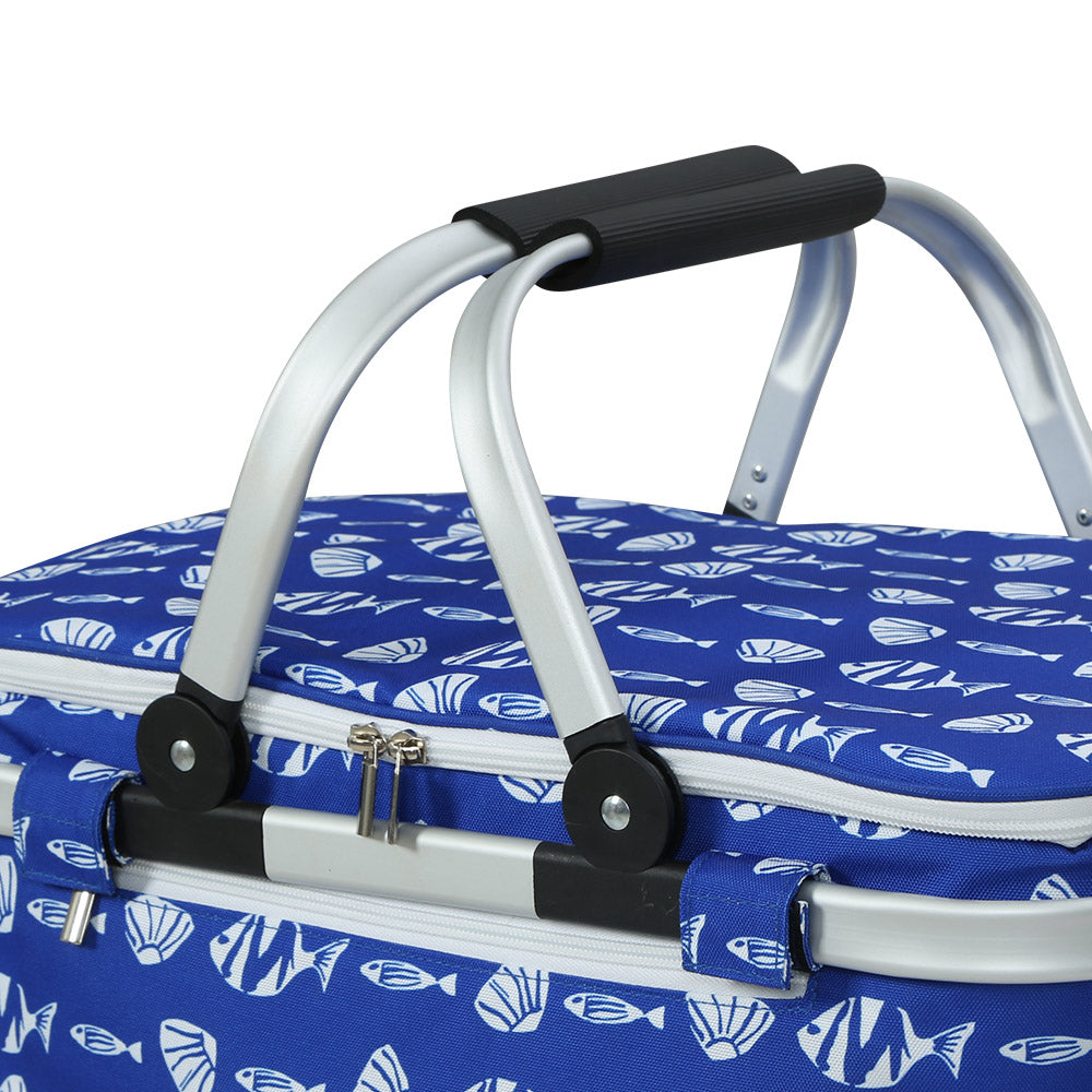 Alfresco Large Folding Picnic Bag Basket Hamper Camping Hiking Insulated Lunch Cooler Alfresco