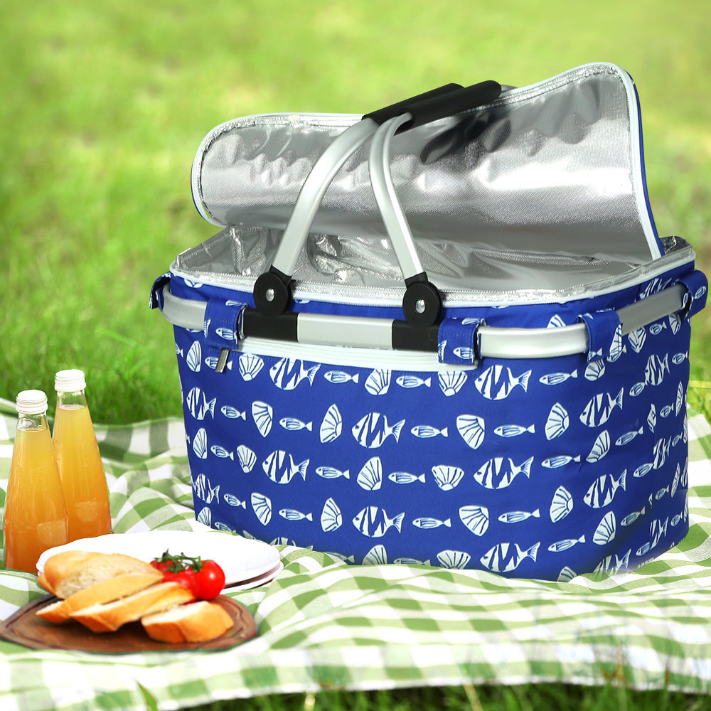 Alfresco Large Folding Picnic Bag Basket Hamper Camping Hiking Insulated Lunch Cooler Alfresco