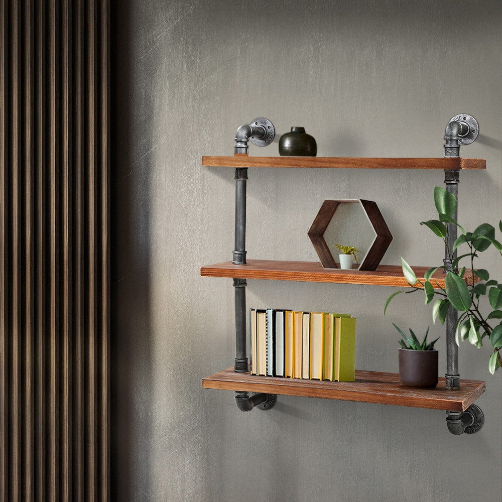 Artiss Industrial Shelves DIY Pipe Shelf Display Wall Floating Bookshelf Vintage 3 Tiers Artiss
