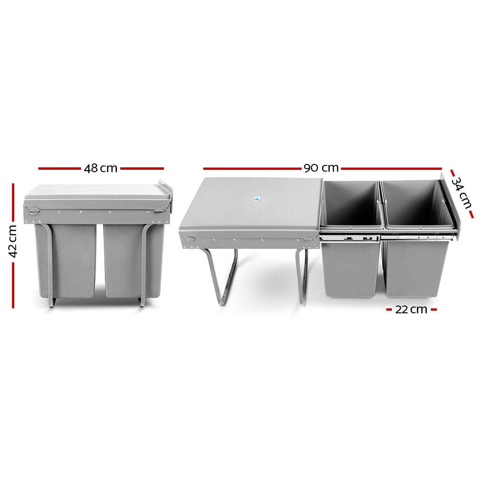 Cefito 2x20L Pull Out Bin - Grey freeshipping - Awezingly