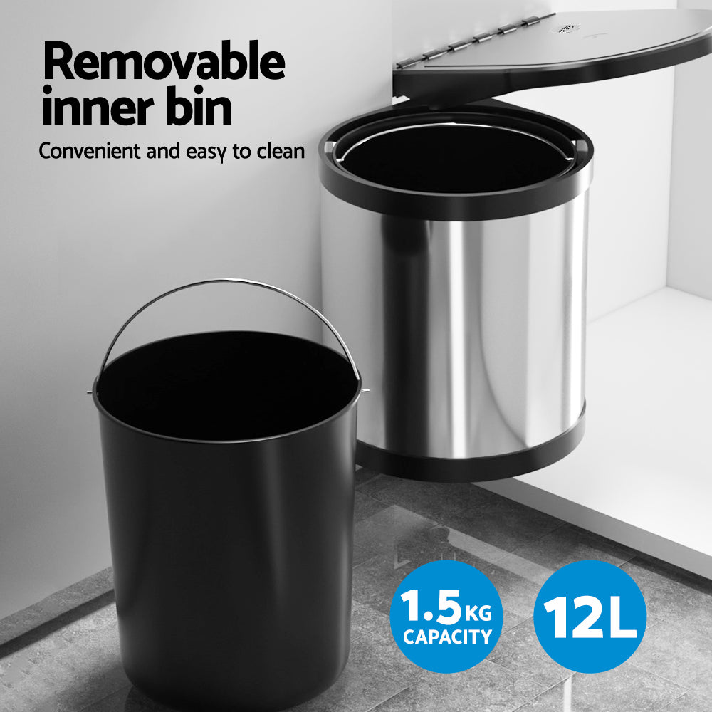 Cefito Kitchen Swing Out Pull Out Bin Stainless Steel Garbage Rubbish Can 12L Cefito
