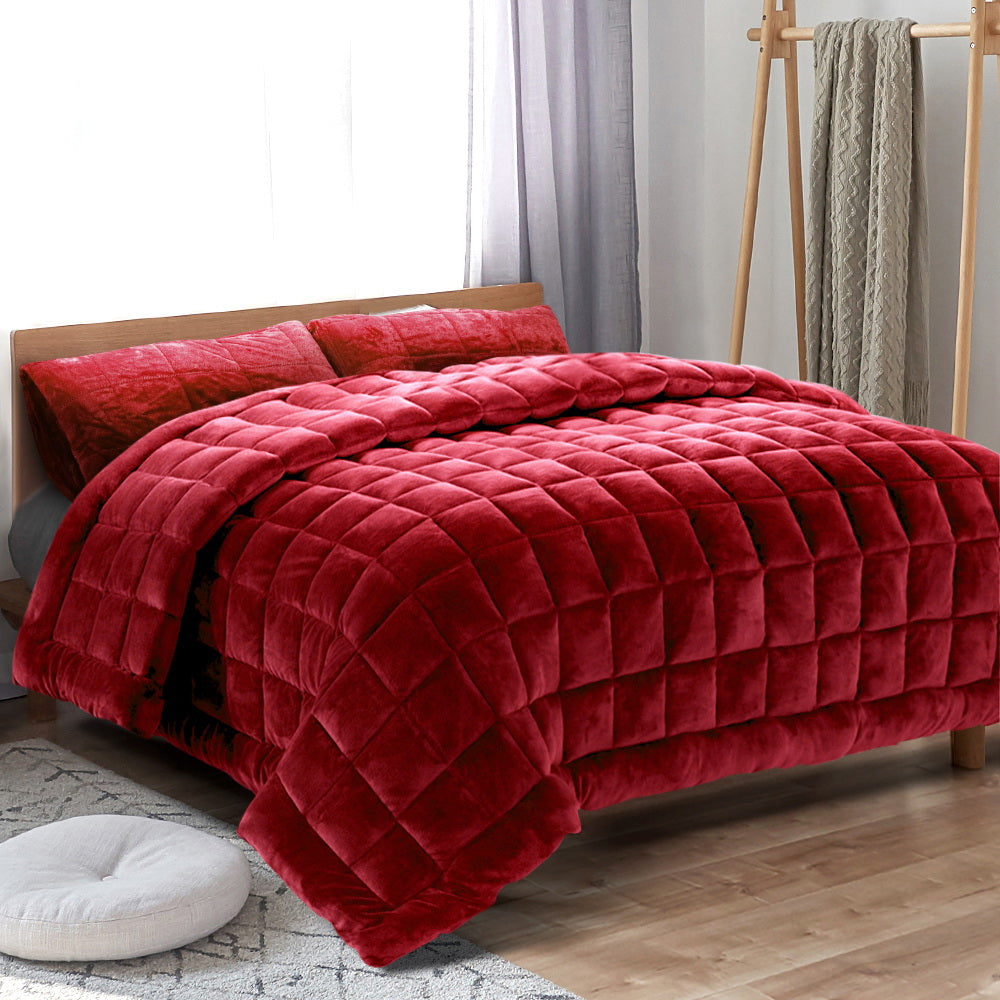Giselle Bedding Faux Mink Quilt Comforter Winter Throw Blanket Burgundy King freeshipping - Awezingly