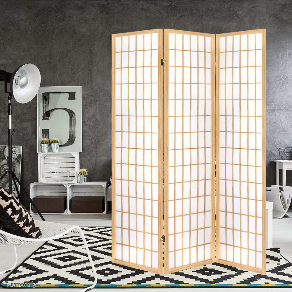 Artiss Room Divider Screen Wood Timber Dividers Fold Stand Wide Beige 3 Panel Artiss