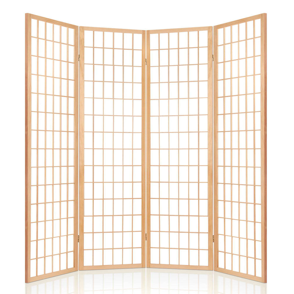 Artiss Room Divider Screen Wood Timber Dividers Fold Stand Wide Beige 4 Panel Artiss