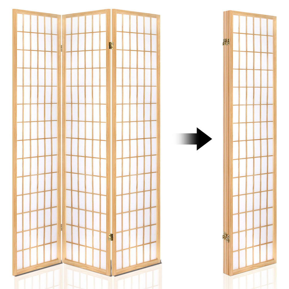 Artiss Room Divider Screen Wood Timber Dividers Fold Stand Wide Beige 4 Panel Artiss