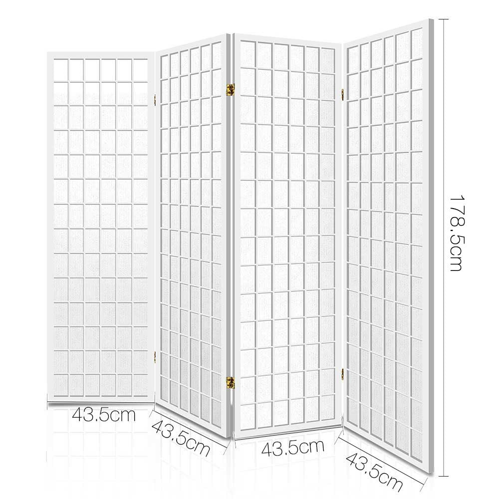 Artiss Room Divider Screen Wood Timber Dividers Fold Stand Wide White 4 Panel Artiss