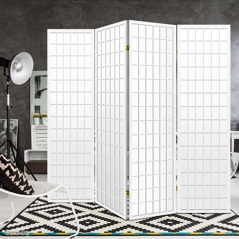 Artiss Room Divider Screen Wood Timber Dividers Fold Stand Wide White 4 Panel Artiss