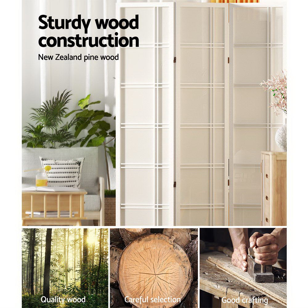 Artiss Room Divider Screen Privacy Wood Dividers Stand 4 Panel Nova White Artiss