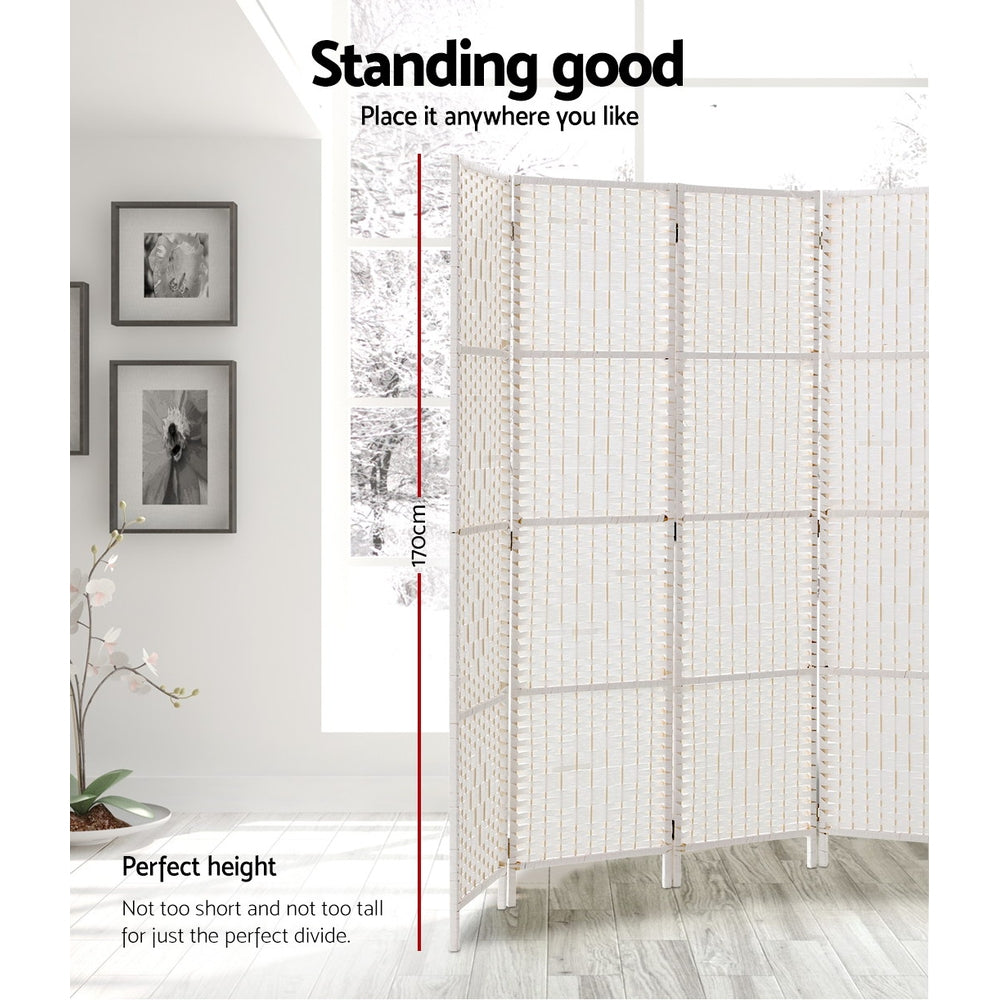 Artiss 4 Panels Room Divider Screen Privacy Rattan Timber Fold Woven Stand White freeshipping - Awezingly