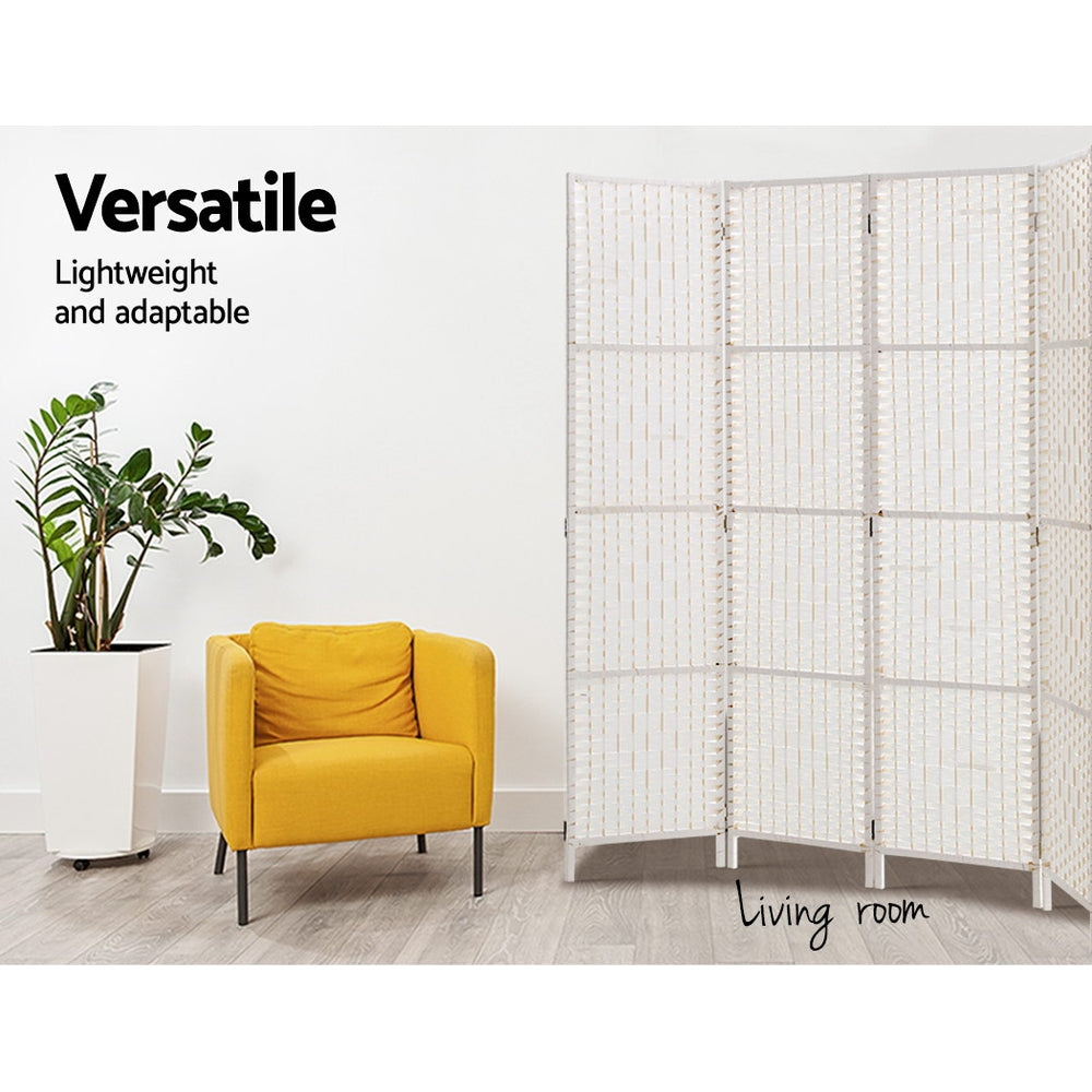 Artiss 4 Panels Room Divider Screen Privacy Rattan Timber Fold Woven Stand White freeshipping - Awezingly