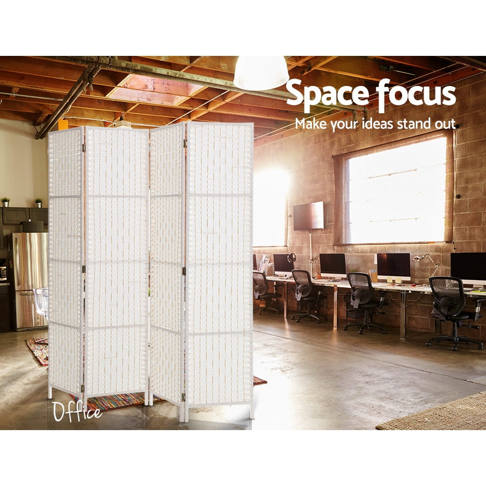 Artiss 4 Panels Room Divider Screen Privacy Rattan Timber Fold Woven Stand White freeshipping - Awezingly