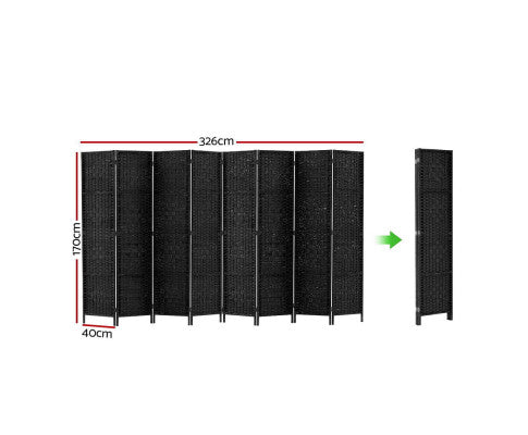 Artiss Room Divider 8 Panel Dividers Privacy Screen Rattan Wooden Stand Black freeshipping - Awezingly