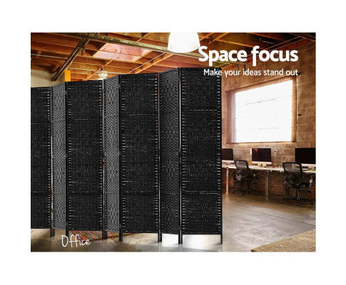 Artiss Room Divider 8 Panel Dividers Privacy Screen Rattan Wooden Stand Black freeshipping - Awezingly