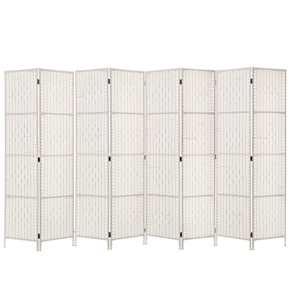 Artiss 8 Panels Room Divider Screen Privacy Rattan Timber Fold Woven Stand White freeshipping - Awezingly