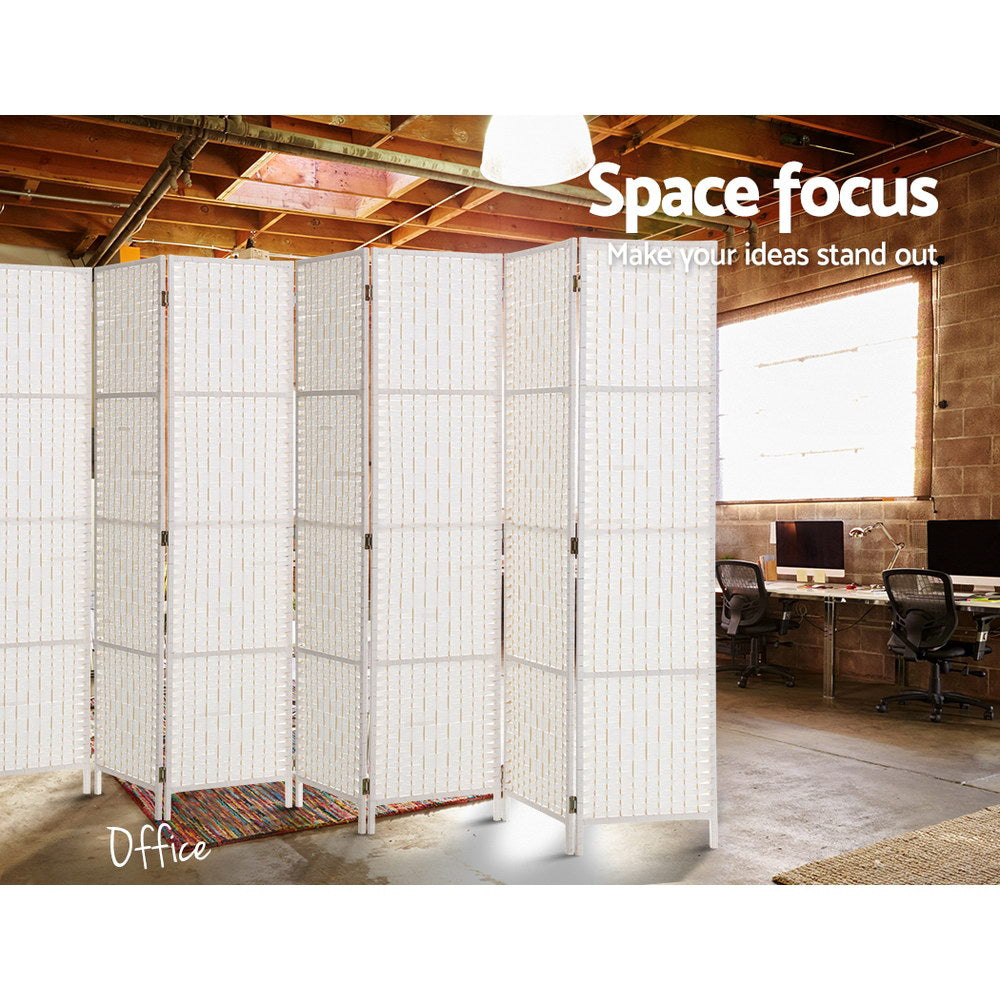 Artiss 8 Panels Room Divider Screen Privacy Rattan Timber Fold Woven Stand White freeshipping - Awezingly