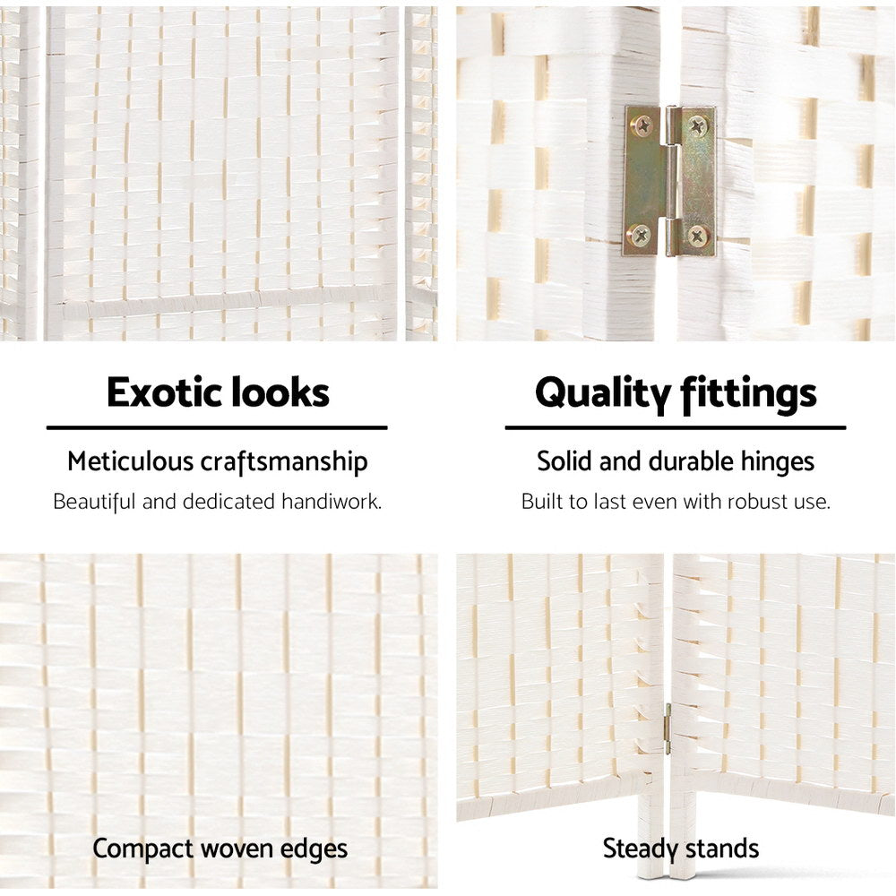 Artiss 8 Panels Room Divider Screen Privacy Rattan Timber Fold Woven Stand White freeshipping - Awezingly
