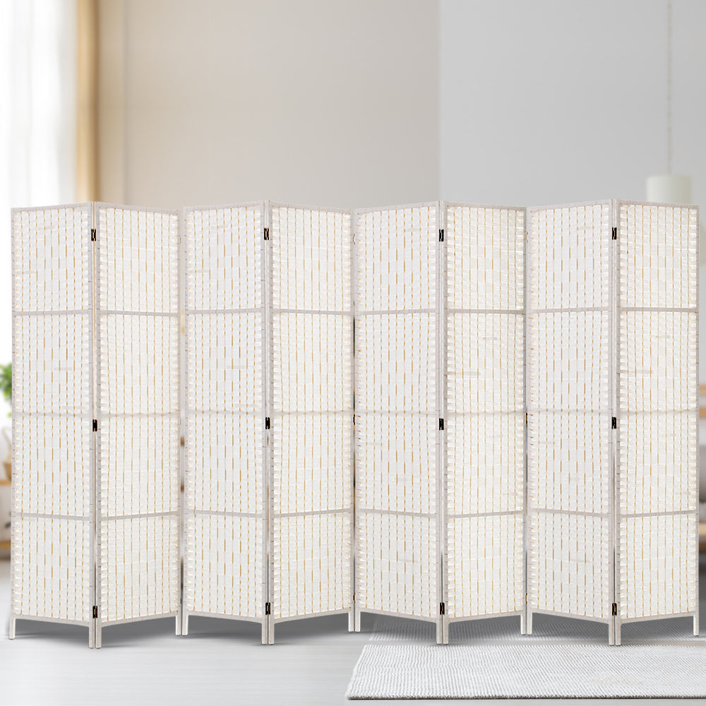 Artiss 8 Panels Room Divider Screen Privacy Rattan Timber Fold Woven Stand White freeshipping - Awezingly