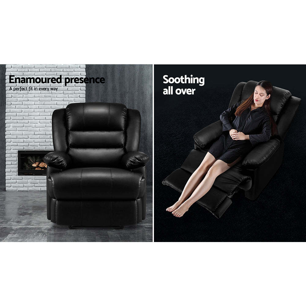 Artiss Recliner Chair Armchair Luxury Single Lounge Sofa Couch Leather Black Artiss
