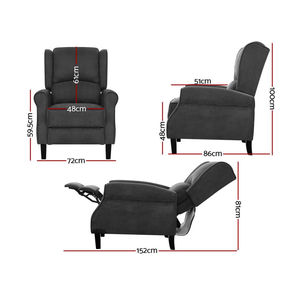 Artiss Recliner Chair Adjustable Sofa Lounge Soft Suede Armchair Couch Charcoal freeshipping - Awezingly