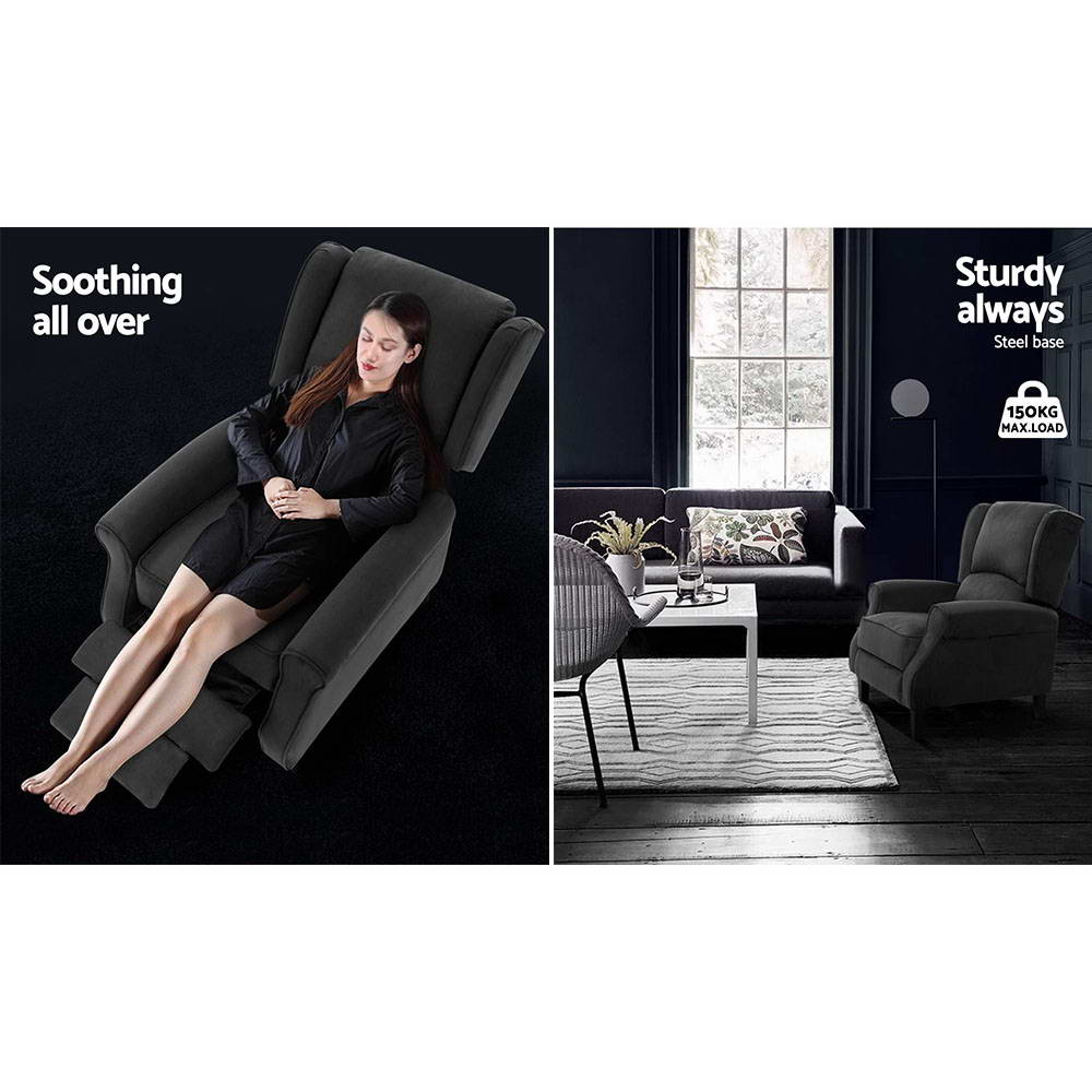 Artiss Recliner Chair Adjustable Sofa Lounge Soft Suede Armchair Couch Charcoal freeshipping - Awezingly