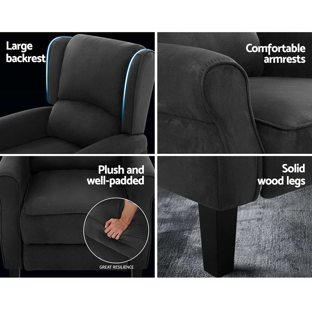 Artiss Recliner Chair Adjustable Sofa Lounge Soft Suede Armchair Couch Charcoal freeshipping - Awezingly