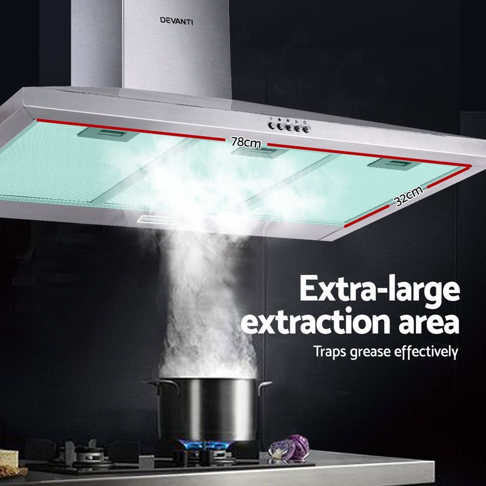 Devanti Range Hood 90cm 900mm Kitchen Canopy Stainless Steel Rangehood Wall Mount Devanti