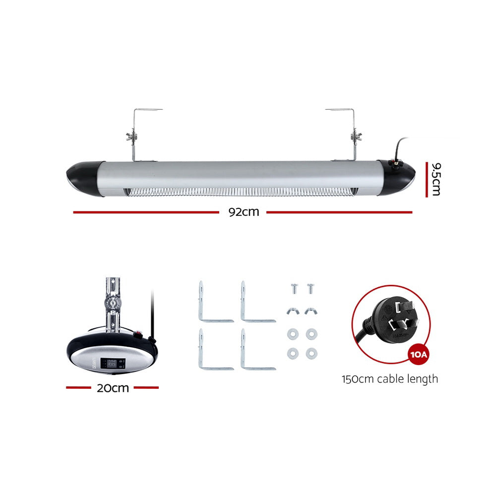 Devanti Electric Radiant Heater Patio Strip Heaters Infrared Indoor Outdoor Patio Remote Control 2000W Devanti