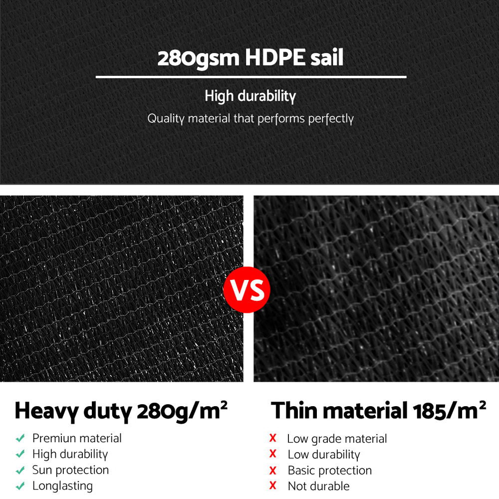 Instahut 6x8m Shade Sail Sun Shadecloth 280gsm Black freeshipping - Awezingly