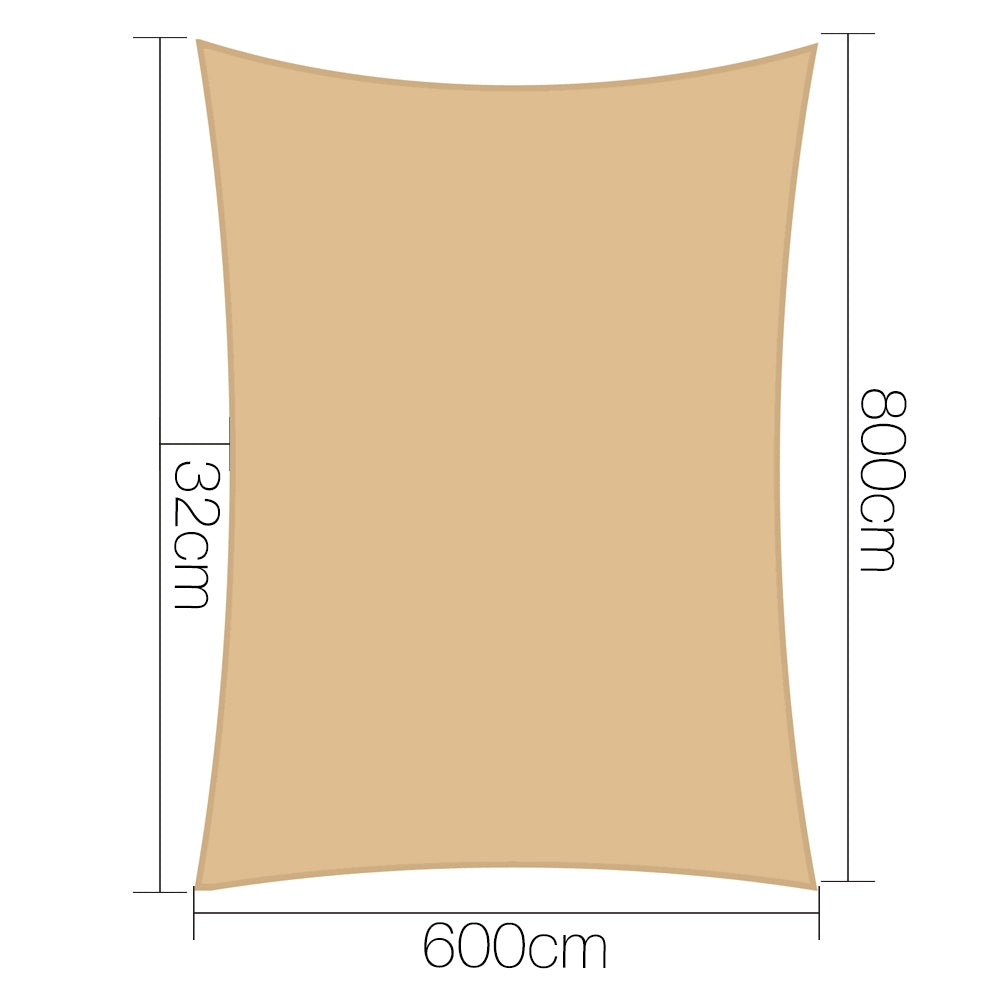 Instahut 6x8m Shade Sail Cloth Rectangle Shadesail Heavy Duty Sand Sun Canopy freeshipping - Awezingly