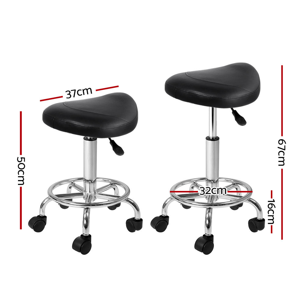 Artiss 2X Saddle Salon Stool Swivel Barber Hair Dress Chair Hydraulic Lift Black Artiss