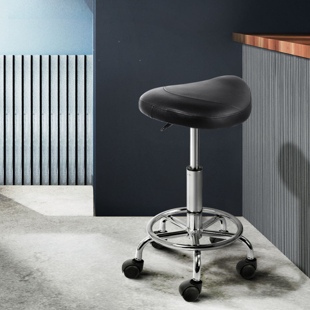 Artiss 2X Saddle Salon Stool Swivel Barber Hair Dress Chair Hydraulic Lift Black Artiss