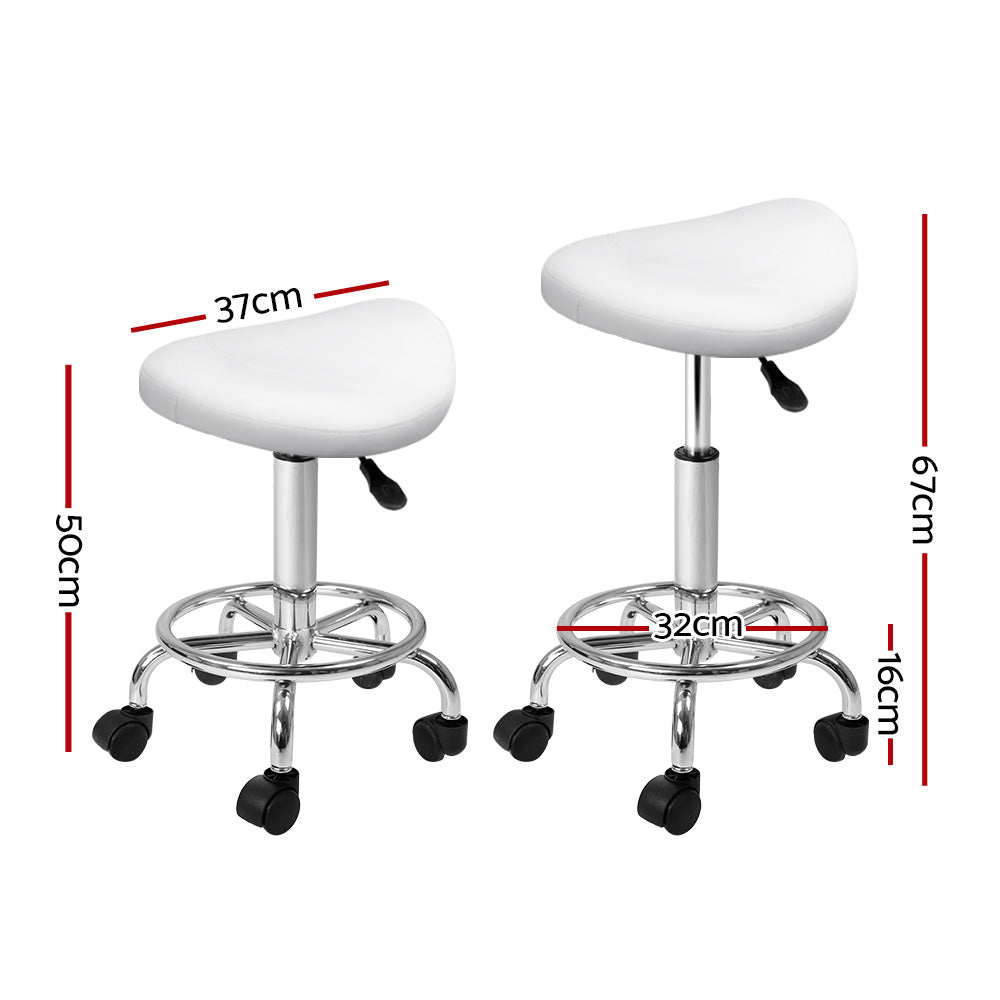 Artiss 2X Saddle Salon Stool Swivel Barber Hair Dress Chair Hydraulic Lift White Artiss