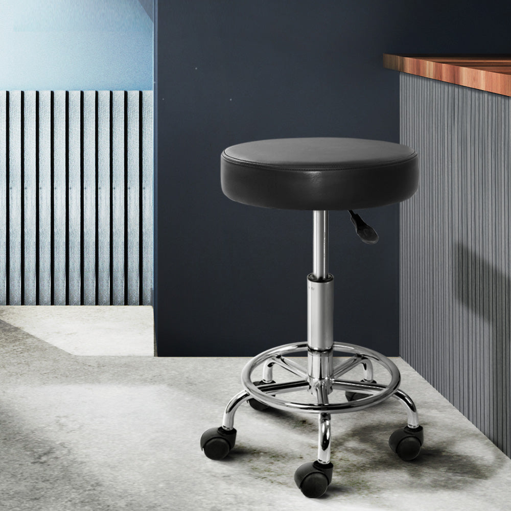 Artiss 2X Salon Stool Round Swivel Barber Hair Bar Stools Hydraulic Lift Black Artiss