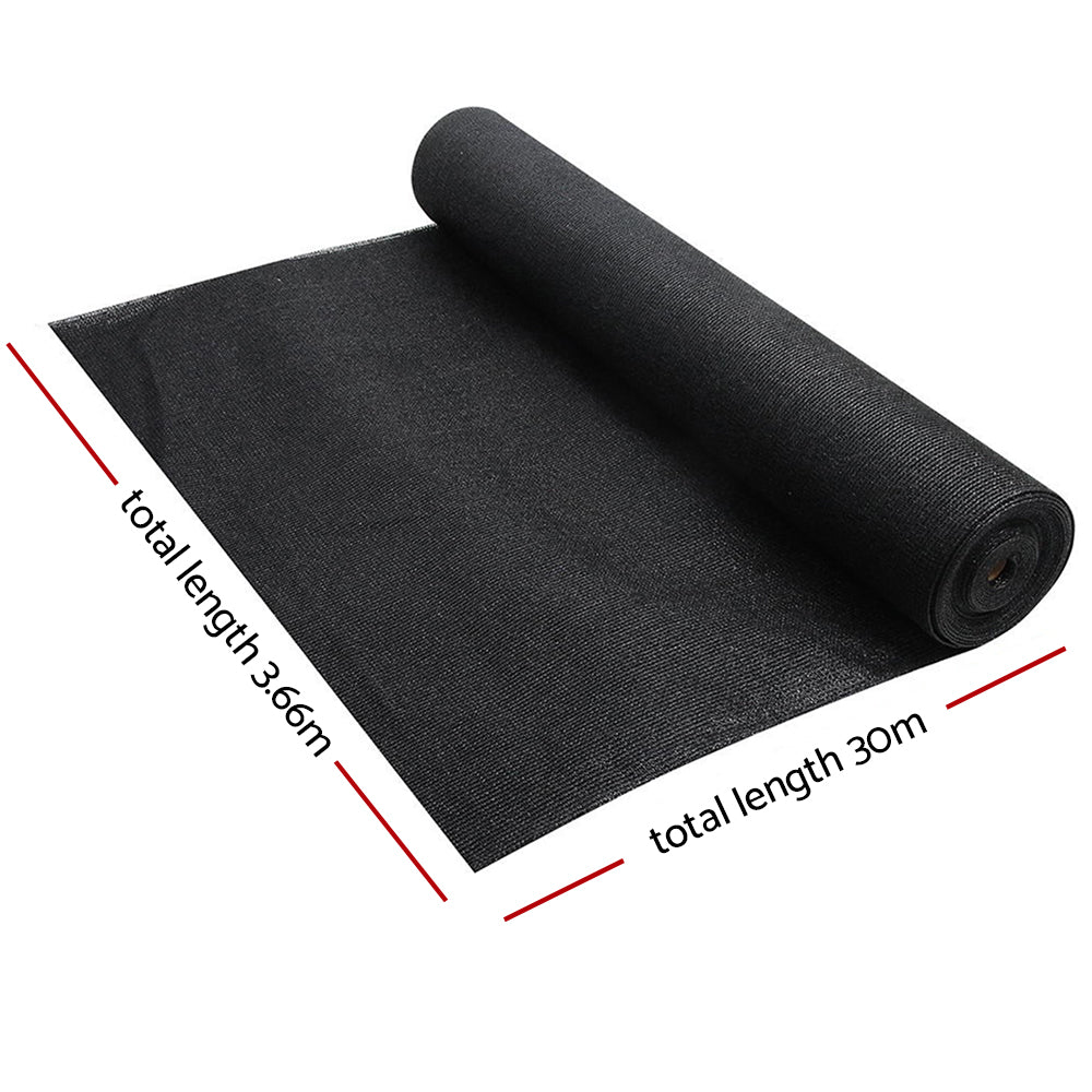 Instahut 70% UV Sun Shade Cloth Shadecloth Sail Roll Mesh Garden Outdoor 3.66x30m Black Instahut