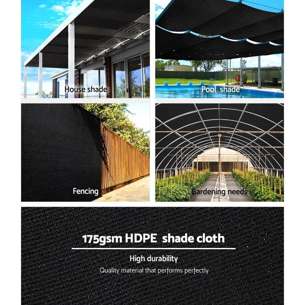 Instahut 70% UV Sun Shade Cloth Shadecloth Sail Roll Mesh Garden Outdoor 3.66x30m Black Instahut