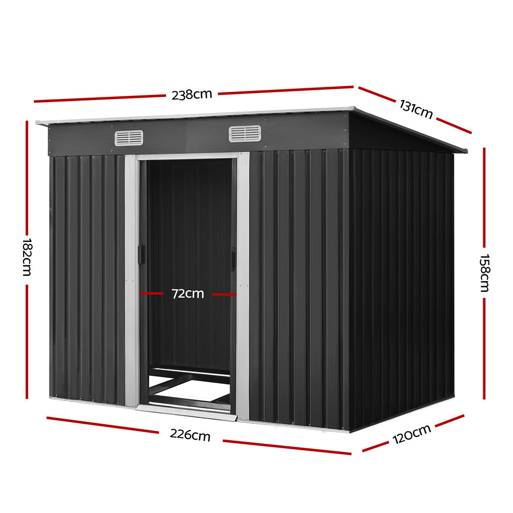 Giantz Garden Shed Outdoor Storage Sheds 2.38x1.31M Tool Metal Base House Grey Giantz