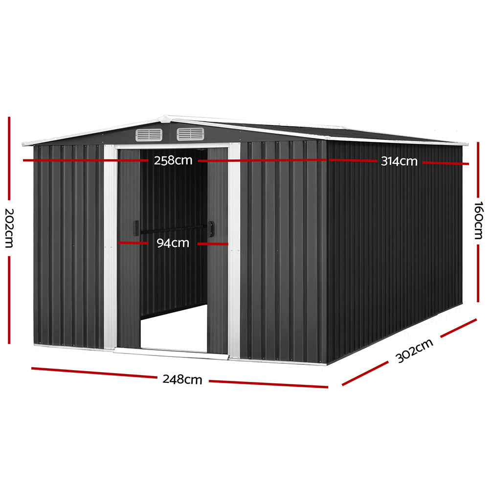 Giantz Garden Shed Outdoor Storage Sheds 2.58x3.14x2.02M Workshop Metal Base Grey Giantz