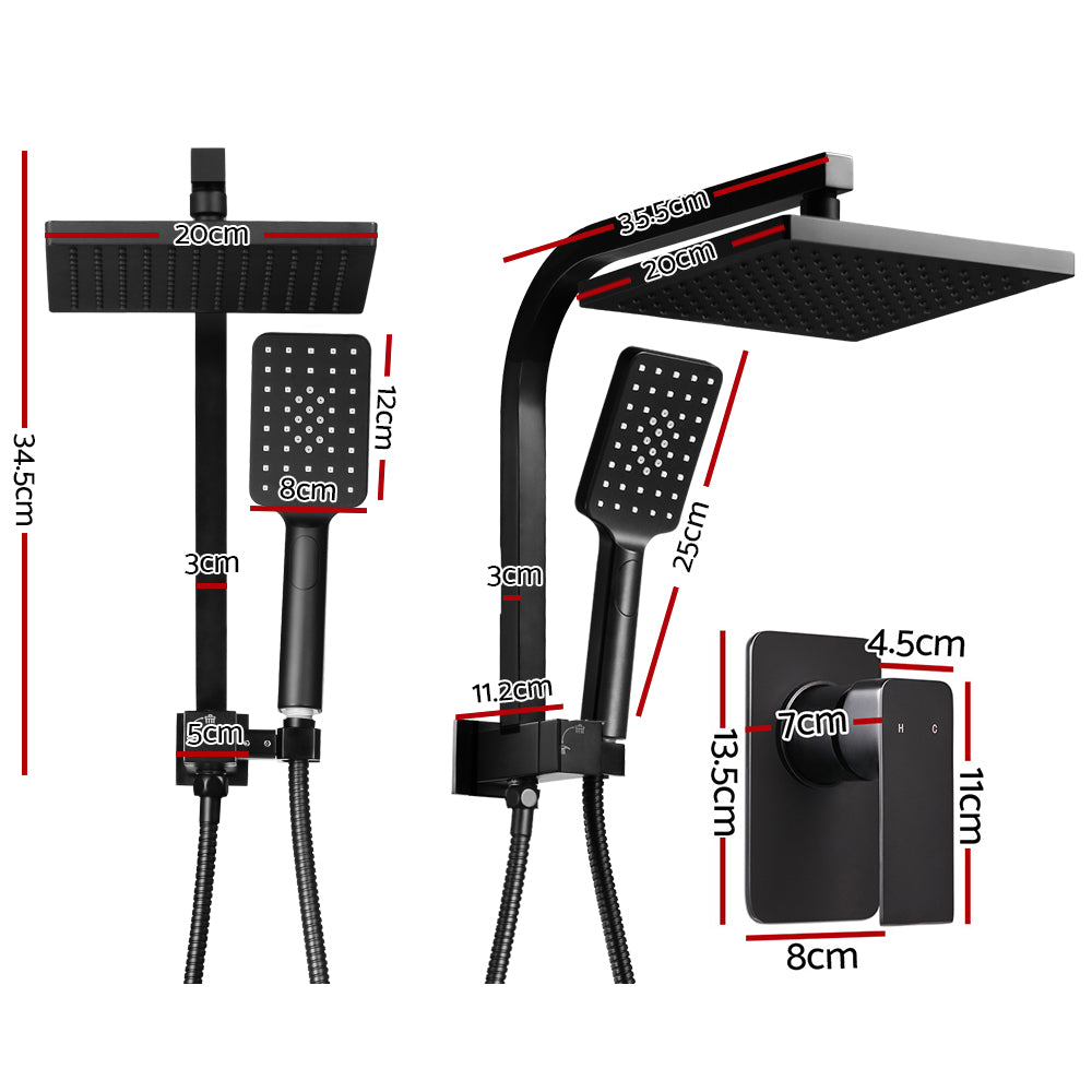 Cefito WELS 8'' Rain Shower Head Mixer Square Handheld High Pressure Wall Black Cefito