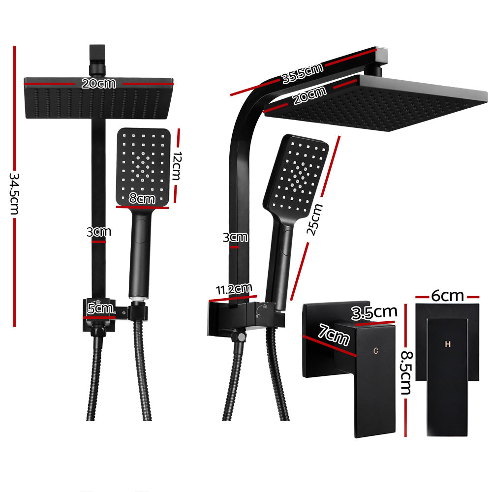 Cefito WELS 8'' Rain Shower Head Taps Square Handheld High Pressure Wall Black Cefito