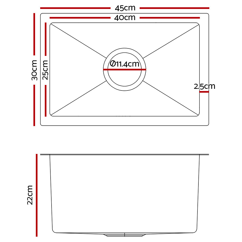Cefito 30cm x 45cm Stainless Steel Kitchen Sink Under/Top/Flush Mount Black freeshipping - Awezingly