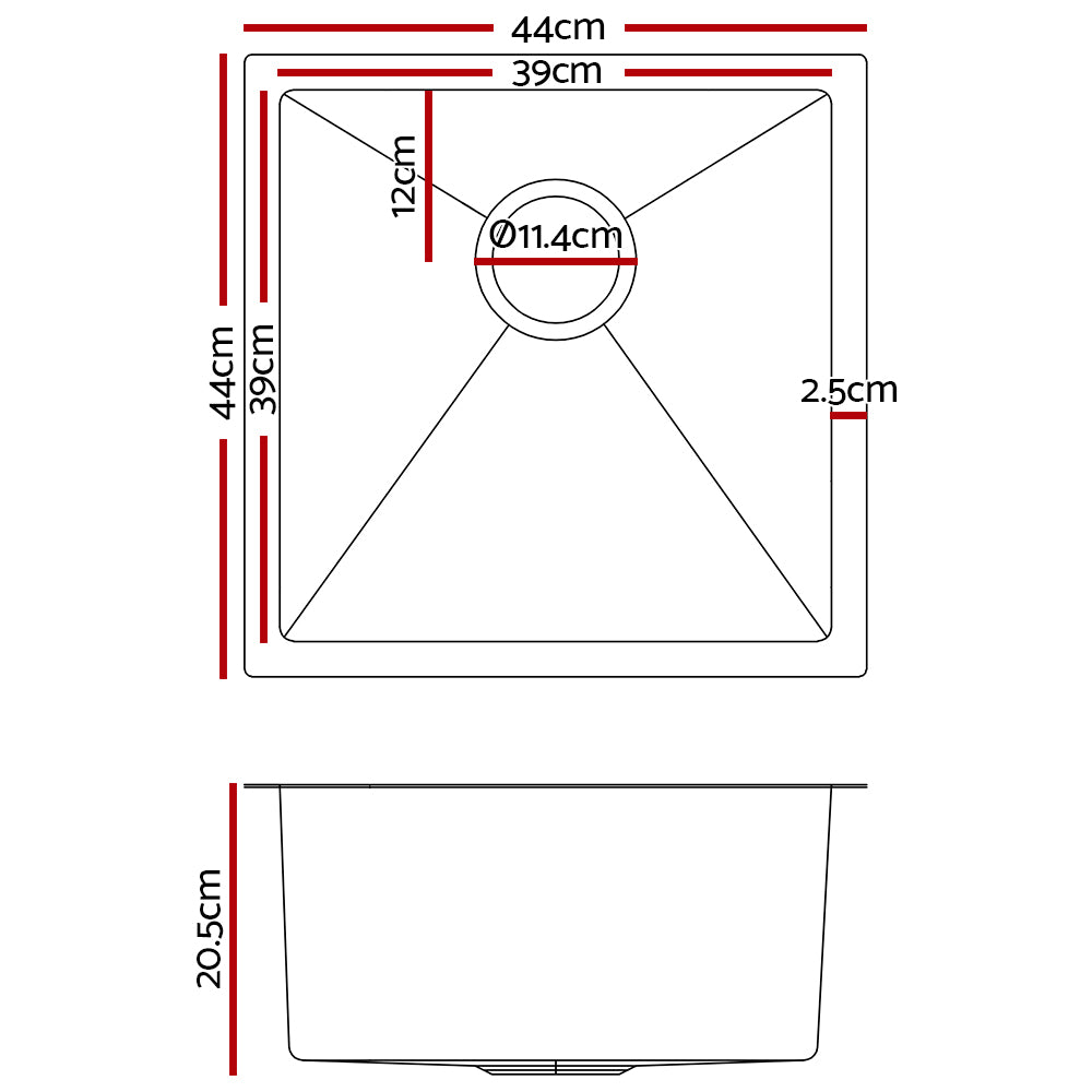 Cefito 44cm x 44cm Stainless Steel Kitchen Sink Under/Top/Flush Mount Black freeshipping - Awezingly