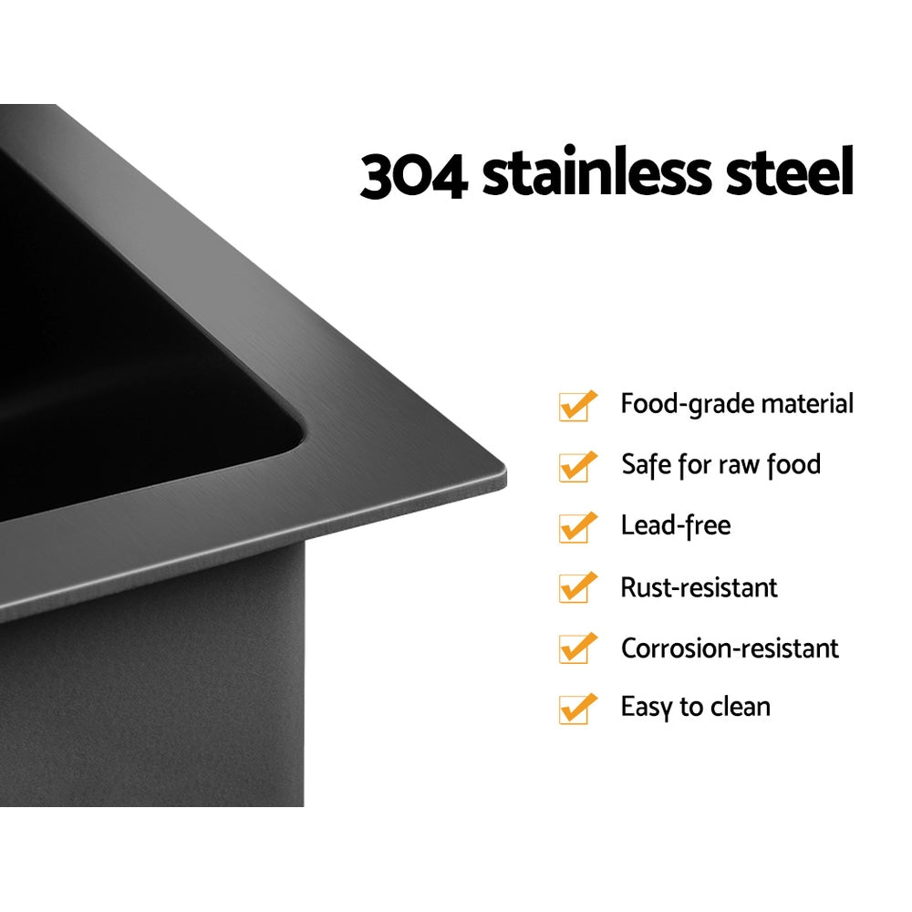Cefito 51cm x 45cm Stainless Steel Kitchen Sink Under/Top/Flush Mount Black Cefito