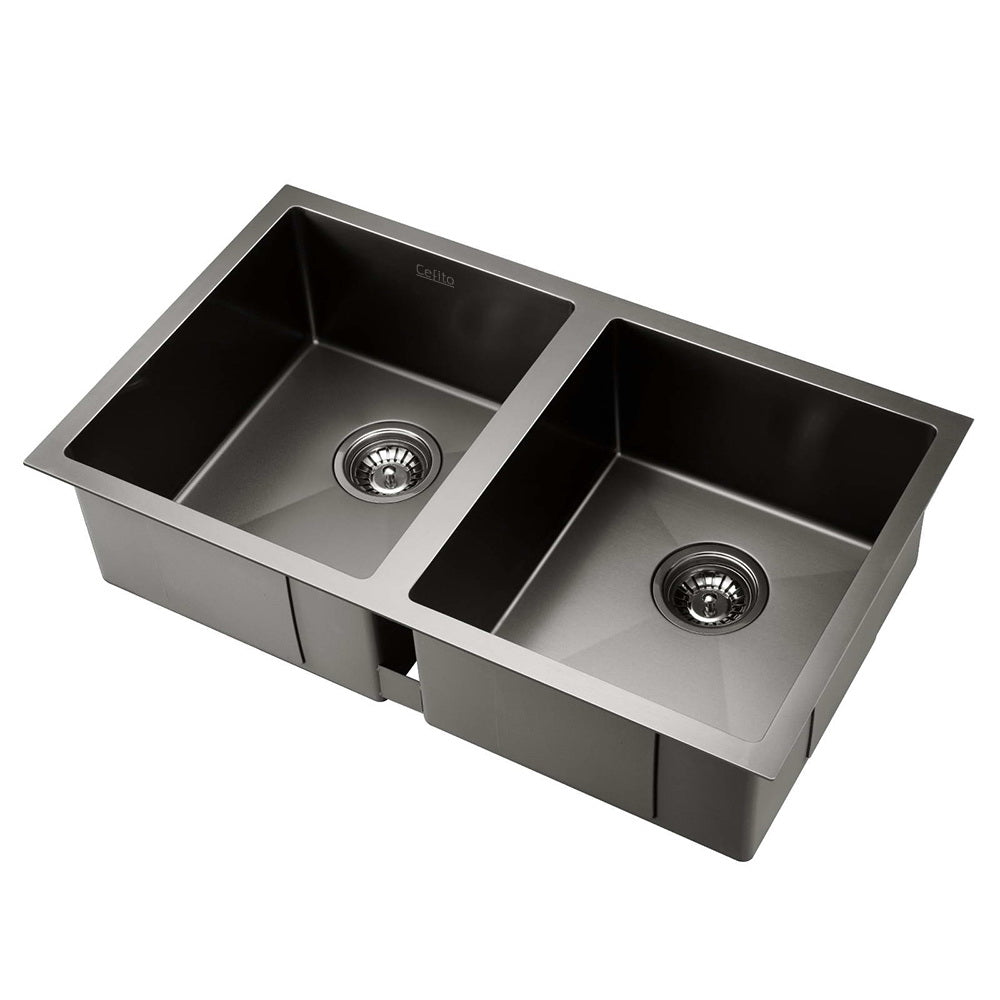 Cefito 77cm x 45cm Stainless Steel Kitchen Sink Under/Top/Flush Mount Black freeshipping - Awezingly