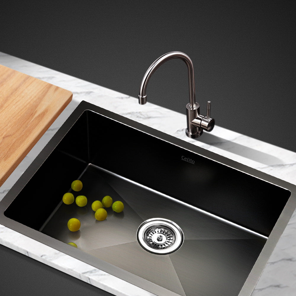 Cefito 60cm x 45cm Stainless Steel Kitchen Sink Under/Top/Flush Mount Black freeshipping - Awezingly