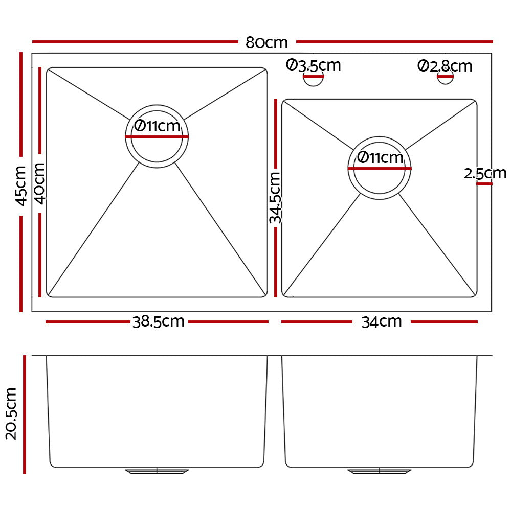 Cefito 80cm x 45cm Stainless Steel Kitchen Sink Flush/Drop-in Mount Silver freeshipping - Awezingly